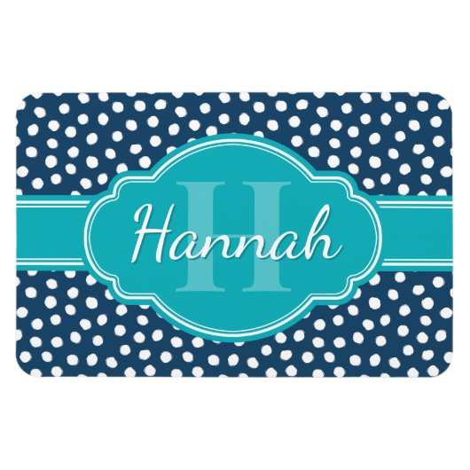 Blauwgroen monogram Navy White Dotted Pattern Magneet (Horizontaal)