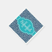 Blauwgroen monogram Navy White Dotted Pattern Servet (Hoek)
