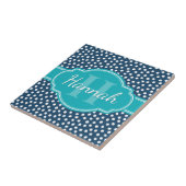 Blauwgroen monogram Navy White Dotted Pattern Tegeltje (Zijkant)