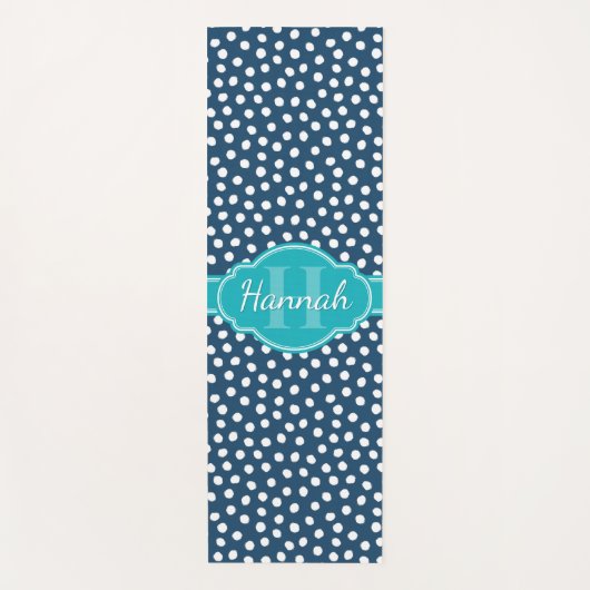 Blauwgroen monogram Navy White Dotted Pattern Yogamat (Voorkant)