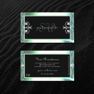 Blauwgroen monogram piepende zwarte sparkle-juwele visitekaartje