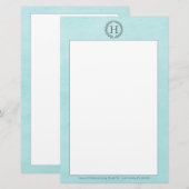 Blauwgroen monogram - poetswerk briefpapier (Voorkant / Achterkant)