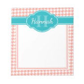 Blauwgroen monogram roze houndstooth Pattern Notitieblok (Voorkant)