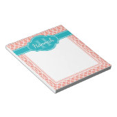Blauwgroen monogram roze witte, elegante rasterpat notitieblok (Schuin)