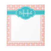 Blauwgroen monogram roze witte flessendoos notitieblok (Voorkant)