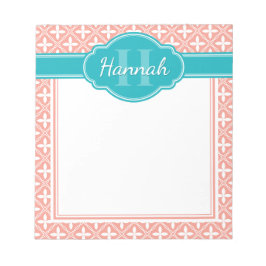 Blauwgroen monogram roze witte flessendoos notitieblok