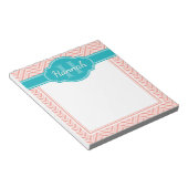 Blauwgroen monogram roze witte herringbone Patroon Notitieblok (Schuin)