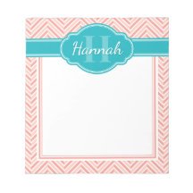 Blauwgroen monogram roze witte herringbone Patroon