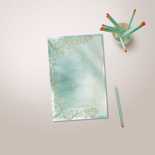 Blauwgroen Monogram siervoering Briefpapier