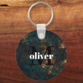 Blauwgroen monogram sleutelhanger (Voorkant)