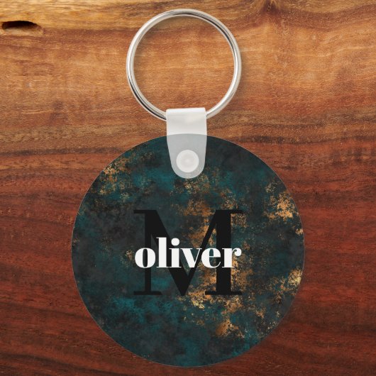 Blauwgroen monogram sleutelhanger (Voorkant)