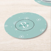 Blauwgroen Monogram Snowflake Onderzetters (Gebogen)