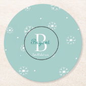 Blauwgroen Monogram Snowflake Onderzetters (Voorkant)