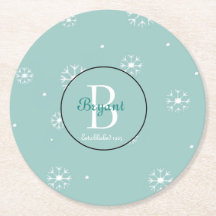 Blauwgroen Monogram Snowflake Onderzetters
