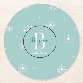 Blauwgroen Monogram Snowflake Onderzetters