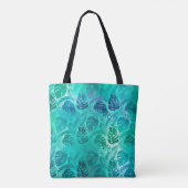 Blauwgroen monogram tropisch palm tote bag (Achterkant)