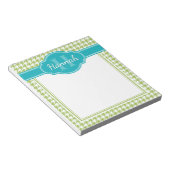 Blauwgroen monogram voor Green Houndstooth Pattern Notitieblok (Schuin)