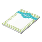 Blauwgroen monogram voor Green Houndstooth Pattern Notitieblok (Linkerzijde)
