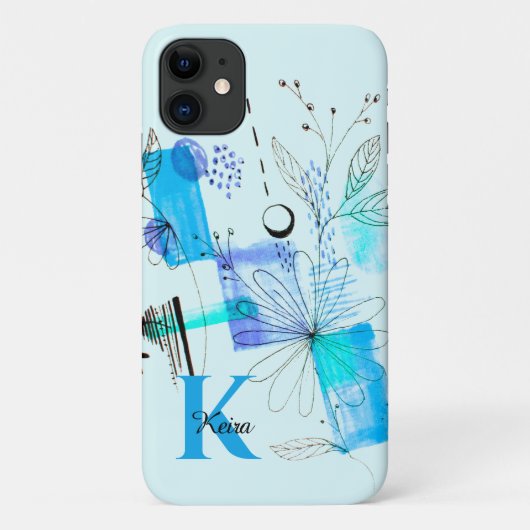 Blauwgroen monogram voor speciaal gepersonaliseerd Case-Mate iPhone case (Achterkant)