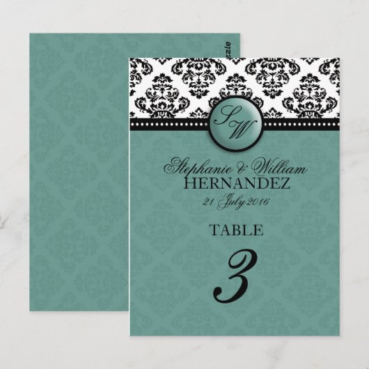 Blauwgroen Monogram weduwen Briefkaart (Voorkant / Achterkant)