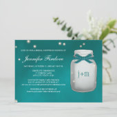 Blauwgroen monogrammed Firefly Mason Jar Vrijgezel Kaart (Staand voorkant)