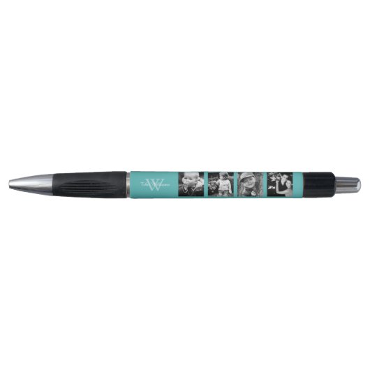 Blauwgroen Monogrammed Foto Collage Pen (Voorkant)