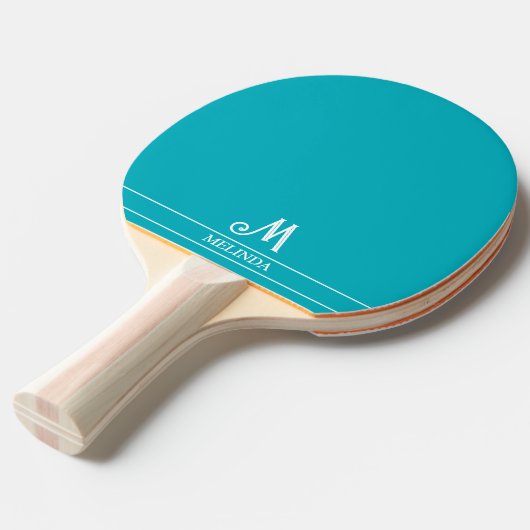 Blauwgroen monogrammed Ping Pong Paddle Tafeltennisbatje (Voorkant Gekanteld)