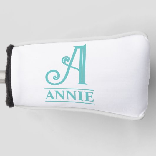 Blauwgroen monogrammed Putter Head Hoesje Golfheadcover (Voorkant)