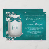 Blauwgroen monogrammen met vuursteentje Mason Jar  Kaart (Voorkant / Achterkant)