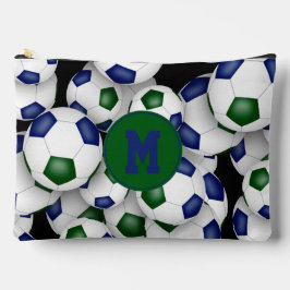 blauwgroen monogrampatroon van voetballen etui