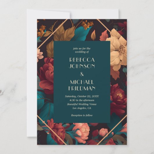 Blauwgroen Moody Bloemen Herfst Bloom Herfst Huwel Kaart (Voorkant)