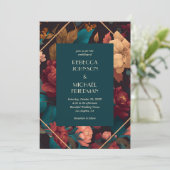 Blauwgroen Moody Bloemen Herfst Bloom Herfst Huwel Kaart (Staand voorkant)