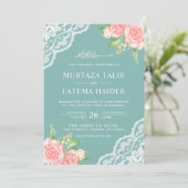 Blauwgroen moslimbruiloft met blush roze Floral Eg Kaart (Staand voorkant)