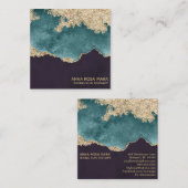 *~*Blauwgroen Moss Agate Geode Black Gold Glitter Vierkante Visitekaartje (Voorkant / Achterkant)