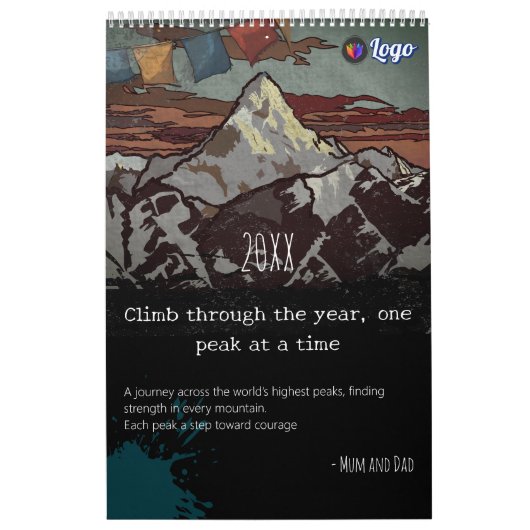 Blauwgroen Mountain Peak-Art Logo & Motivatie Kalender (Hoes)