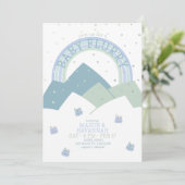 Blauwgroen Mountain Snow Flurry Baby shower Uitnod Kaart (Staand voorkant)