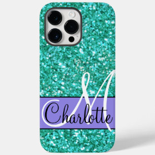 Blauwgroen mousserend glitter, monogramma-Hoesje-M Case-Mate iPhone 14 Pro Max Hoesje