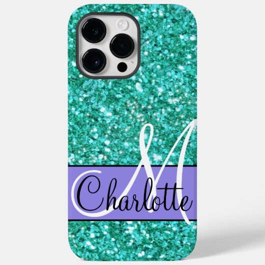 Blauwgroen mousserend glitter, monogramma-Hoesje-M Case-Mate iPhone Case (Achterkant)