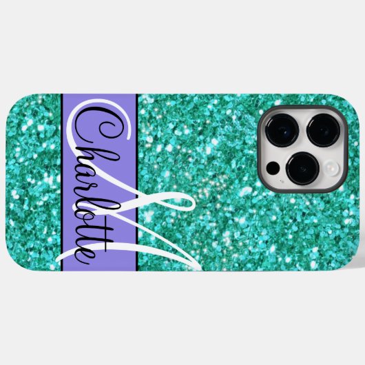 Blauwgroen mousserend glitter, monogramma-Hoesje-M Case-Mate iPhone Case (Achterkant (horizontaal))