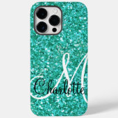 Blauwgroen mousserende glitter, monogrammen Case-Mate iPhone case (Achterkant)