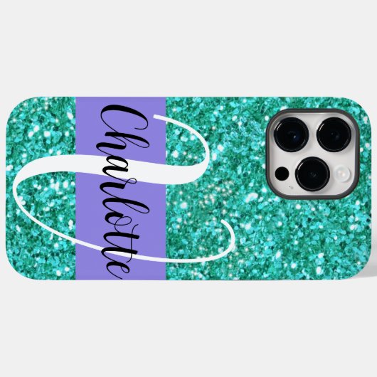 Blauwgroen mousserende glitter, monogrammen Case-Mate iPhone case (Achterkant (horizontaal))