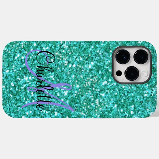 Blauwgroen mousserende glitter, monogrammen Case-Mate iPhone case (Achterkant (horizontaal))