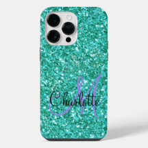 Blauwgroen mousserende glitter, monogrammen