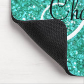 Blauwgroen mousserende glitter, monogrammen muismat (Hoek)