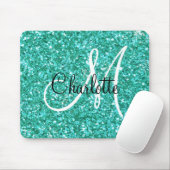 Blauwgroen mousserende glitter, monogrammen muismat (Met muis)