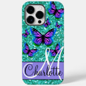 Blauwgroen mousserende glitter, paarse vlinders Case-Mate iPhone case (Achterkant)