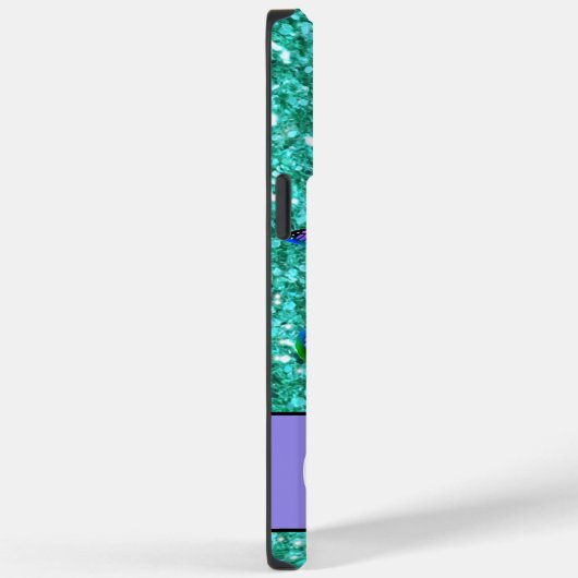 Blauwgroen mousserende glitter, paarse vlinders Case-Mate iPhone case (Achterkant / Rechts)