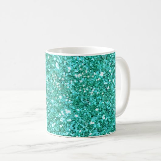 Blauwgroen mousserende glitterpatroon koffie mok (Voorkant rechts)