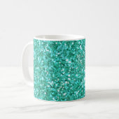 Blauwgroen mousserende glitterpatroon koffie mok (Voorkant links)