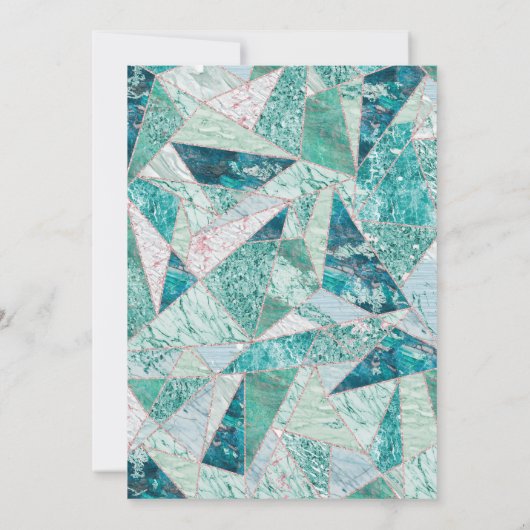 Blauwgroen Mozaïek Marmer Verjaardagsfeestuitnodig Kaart (Achterkant)